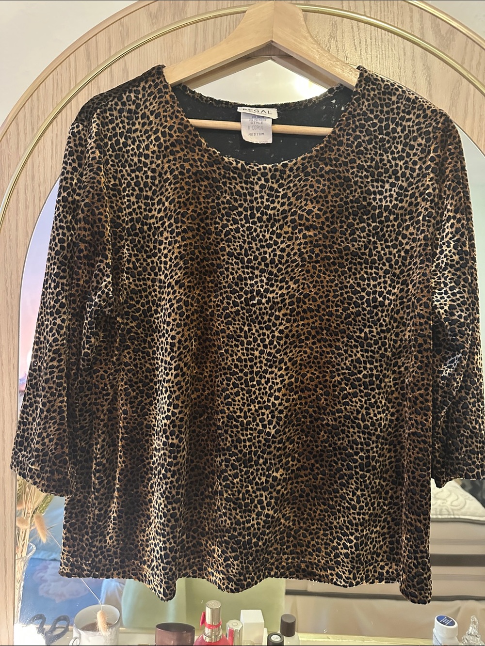 Vintage velvet Leopard Print three quarter Sleeve Top